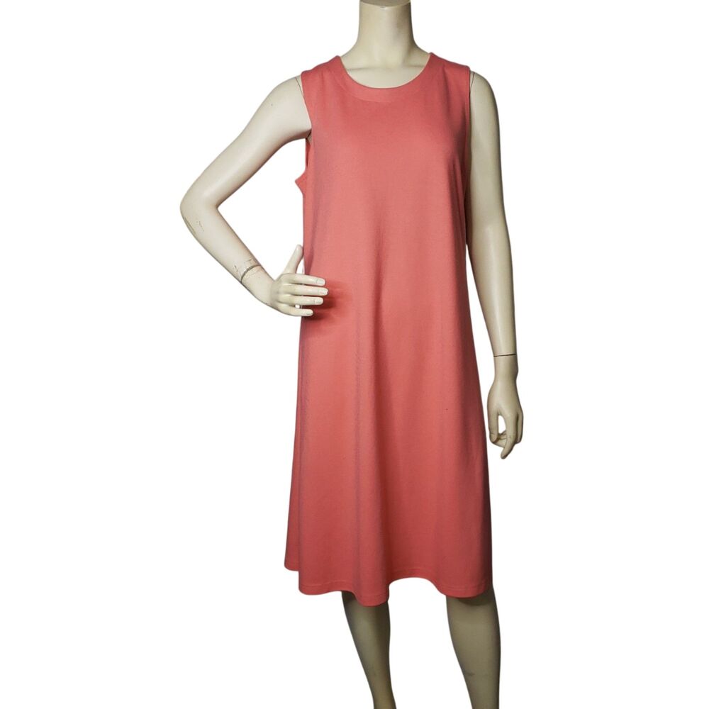 Susan Graver Sleeveless Coral A Line Shift Jersey Midi Dress Womens Size Large
